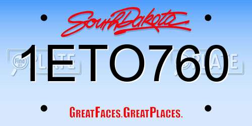 1ETO760 South Dakota License Plate