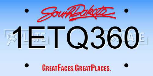 1ETQ360 South Dakota License Plate