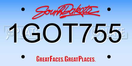 1GOT755 South Dakota License Plate