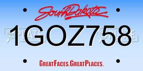 1GOZ758 South Dakota License Plate
