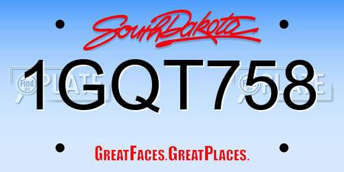 1GQT758 South Dakota License Plate