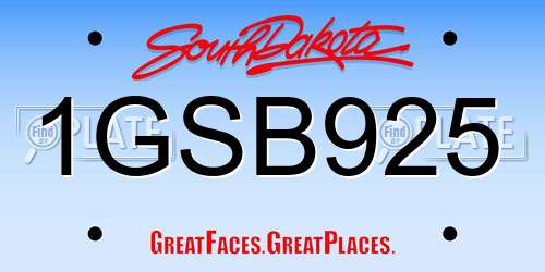 1GSB925 South Dakota License Plate