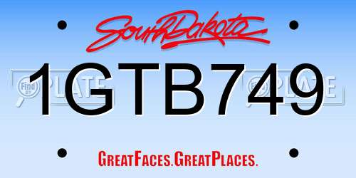 1GTB749 South Dakota License Plate