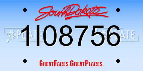 1I08756 South Dakota License Plate