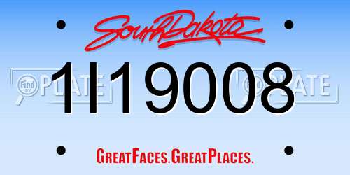 1I19008 South Dakota License Plate