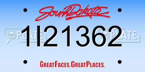 1I21362 South Dakota License Plate
