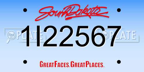1I22567 South Dakota License Plate