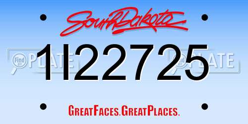 1I22725 South Dakota License Plate