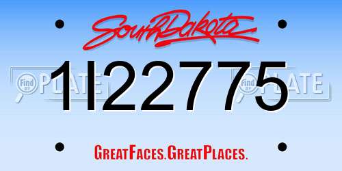 1I22775 South Dakota License Plate