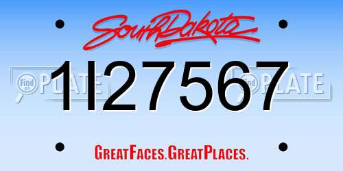 1I27567 South Dakota License Plate