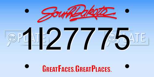 1I27775 South Dakota License Plate