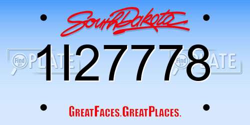 1I27778 South Dakota License Plate