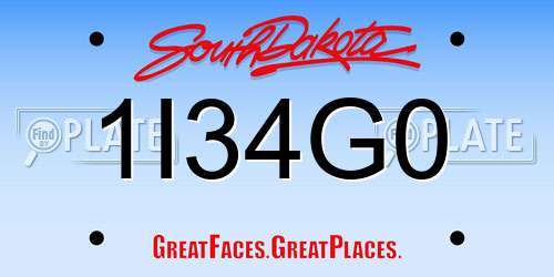1I34G0 South Dakota License Plate