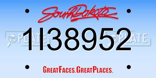 1I38952 South Dakota License Plate