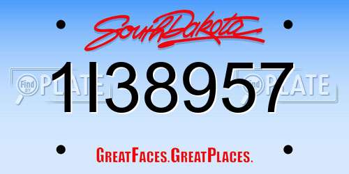 1I38957 South Dakota License Plate