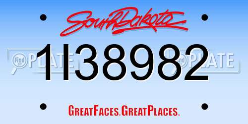 1I38982 South Dakota License Plate
