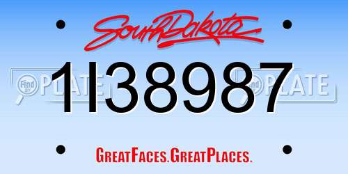 1I38987 South Dakota License Plate