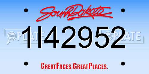 1I42952 South Dakota License Plate