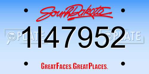 1I47952 South Dakota License Plate