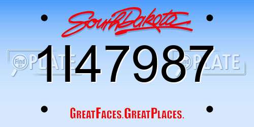 1I47987 South Dakota License Plate