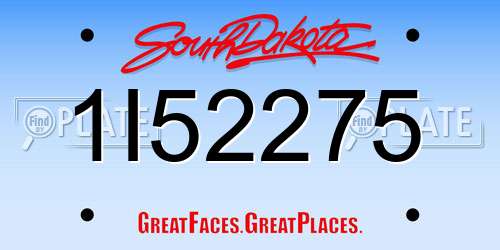1I52275 South Dakota License Plate