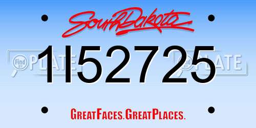 1I52725 South Dakota License Plate
