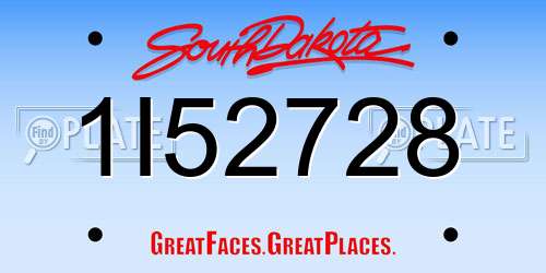 1I52728 South Dakota License Plate