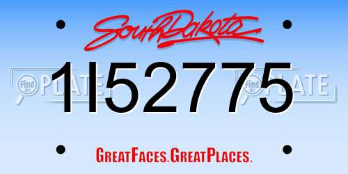 1I52775 South Dakota License Plate