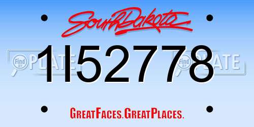 1I52778 South Dakota License Plate