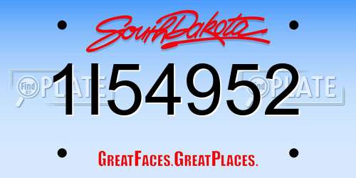 1I54952 South Dakota License Plate