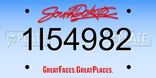1I54982 South Dakota License Plate