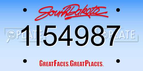 1I54987 South Dakota License Plate