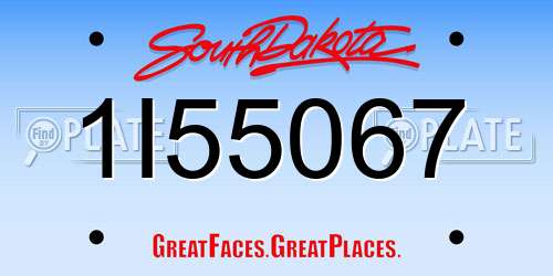 1I55067 South Dakota License Plate
