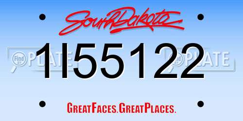 1I55122 South Dakota License Plate