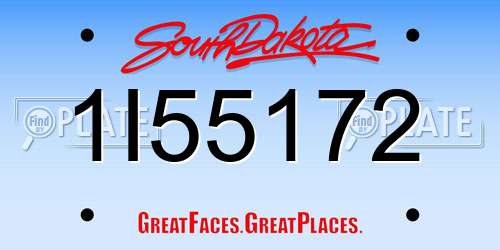 1I55172 South Dakota License Plate