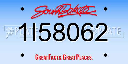 1I58062 South Dakota License Plate
