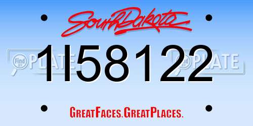 1I58122 South Dakota License Plate