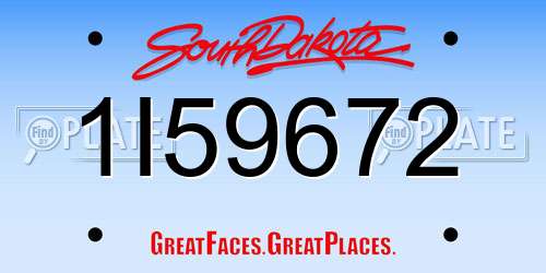 1I59672 South Dakota License Plate