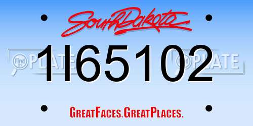 1I65102 South Dakota License Plate