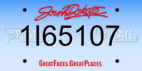 1I65107 South Dakota License Plate