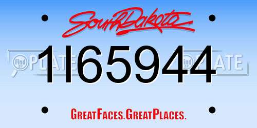 1I65944 South Dakota License Plate