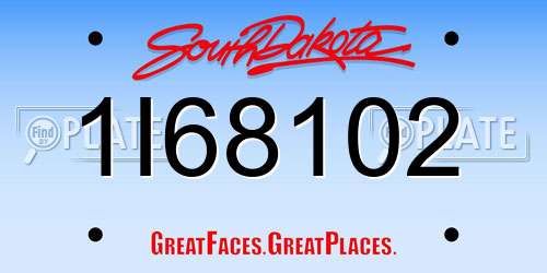 1I68102 South Dakota License Plate