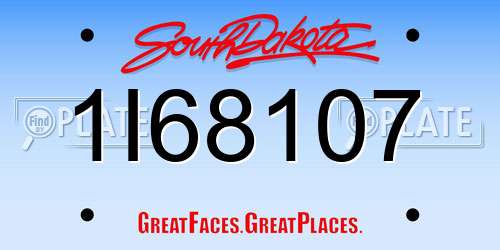 1I68107 South Dakota License Plate