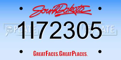 1I72305 South Dakota License Plate