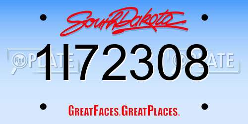 1I72308 South Dakota License Plate