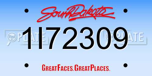 1I72309 South Dakota License Plate