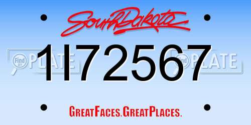 1I72567 South Dakota License Plate