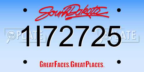 1I72725 South Dakota License Plate