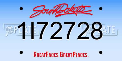 1I72728 South Dakota License Plate