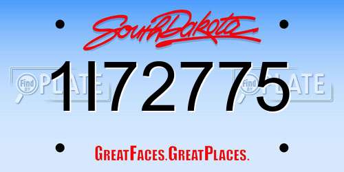 1I72775 South Dakota License Plate